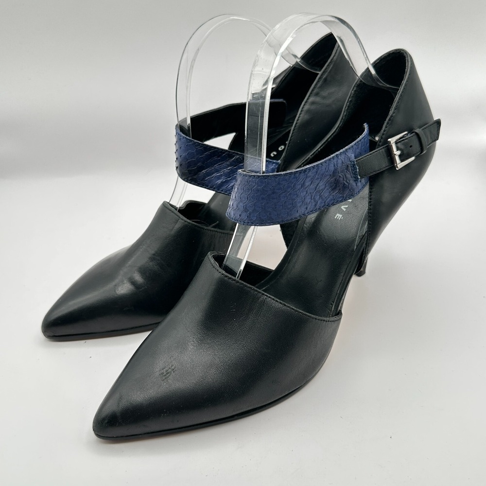 Trouve Pump Heels Womens Size‎ 10M Black Snakeskin Leather Pointed Toe Stiletto